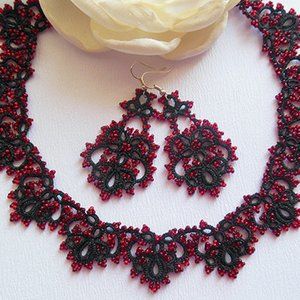 Black tatting jewelry set, black lace